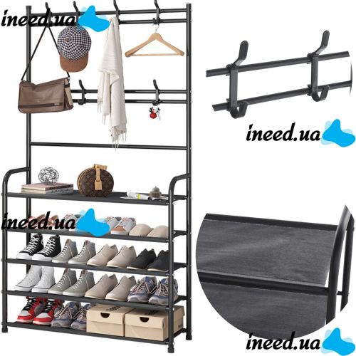 Підлогова вішалка для одягу в передпокій New simple floor clothes rack 60х29, 5х151 см Універсальна металева пересувна стійка Універсальна металева пересувна стійка Чорна