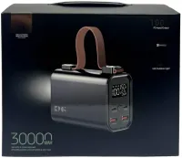 Портативное зарядное устройство Power Bank KP KG-300 30000 mAh 100W с фонариком, Внешний аккумулятор повербанк 30000мАч USB Type-C с ручкой Черный
