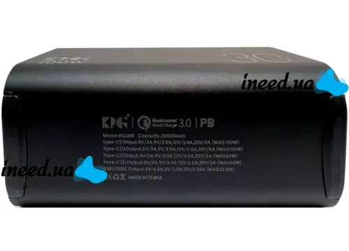 Портативное зарядное устройство Power Bank KP KG-300 30000 mAh 100W с фонариком, Внешний аккумулятор повербанк 30000мАч USB Type-C с ручкой Черный