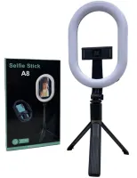 Телескопическая селфи палка тренога Selfie Stick A8 с кольцевой LED лампой для селфи, Монопод 100 см с подсветкой с держателем для телефона и пультом