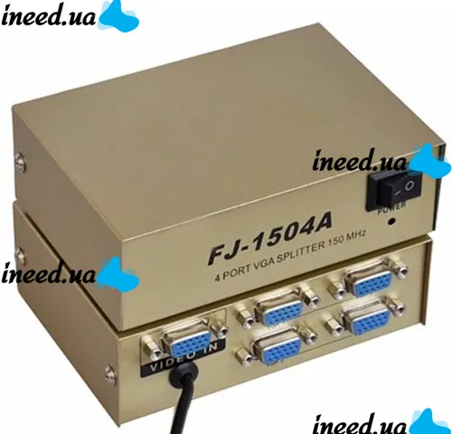 Сплиттер VGA KV-FJ1504A Splitter, Коммутатор 150MHz 4 Port Четыре порта с адаптером разветвитель VGA