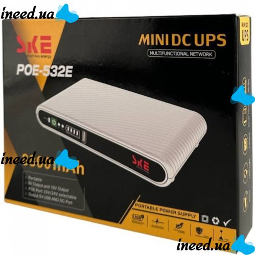 Источник бесперебойного питания ИБП UPS SKE POE-532E для WI-Fi роутера 5V 9V 12V Power Bank 8800 mAh бесперебойник 17W для POE 15V 24V модема Белый