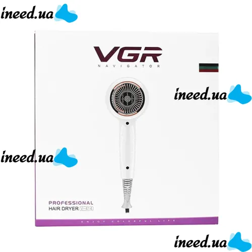 Профессиональный фен для волос VGR V-414 с насадками для сушки и укладки волос 2200W, Электрический фен с концентратором и холодным обдувом