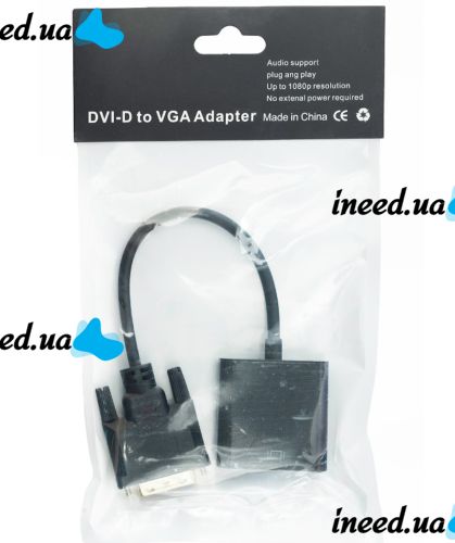 Мониторный адаптер, переходник U-993 DVI-D на VGA, Мультимедийный Конвертер для видеокарты DVI2VGA-01 на кабеле 1080P 0.13m Черный
