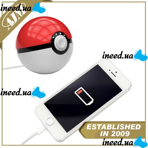 Портативное зарядное устройство Power Bank 10000 mAh в виде Pokeball, в форме Покебол из Мультфильма Pokemon