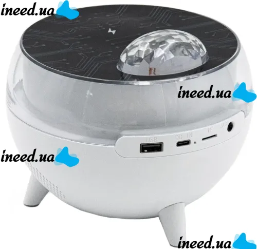 Настольная смарт колонка проектор RGB Starry Sky BT-2203 с диско шаром и беспроводной зарядкой Аккумуляторный Bluetooth ночник с подсветкой ZQS2226