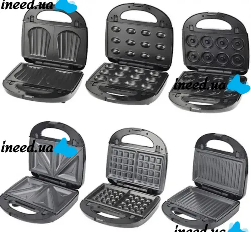 Электрическая сэндвичница, бутербродница Sandwich Maker Opera OP-909 2500W с 6 съемными формами гриль, вафельница, орешница с антипригарным покрытием