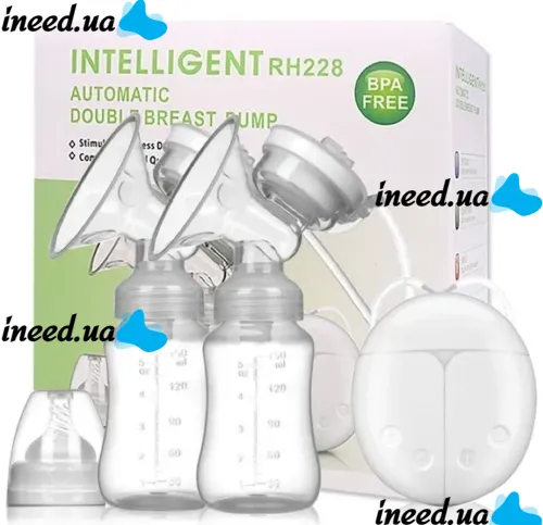 Електричний подвійний молоковідсмоктувач Breast Pump RH - 228 300 мл для годування і зберігання грудного молока з масажною насадкою пляшечками і соскою RH228