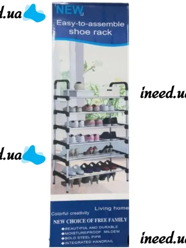 Floor shelf organizer Shoe Rack Rias RD-9005 for storing shoes of 6 tiers, Rack bookcase for 6 sections of shelves 115x56x30 cm made of steel Silver