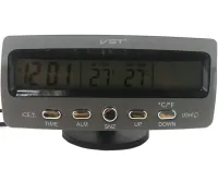 Автомобильные часы VST-7045 с термометром и вольтметром в салон автомобиля с синей LED подсветкой, Авточасы от батареек и прикуривателя в машину