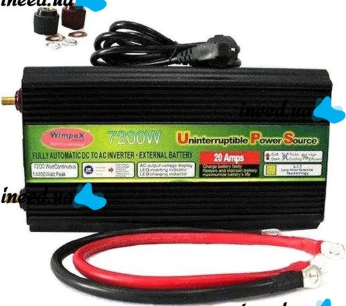 Автомобильный преобразователь напряжения Wimpex 12V-220V 7200W инвертор c Led дисплеем и зарядным от сети 220