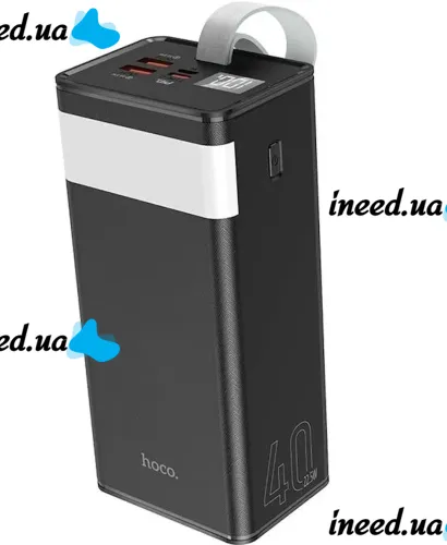 Внешний аккумулятор с быстрой зарядкой Power Bank Hoco J86 40000mAh 22.5W, Портативная батарея повербанк Хоко 18W с фонариком и ремешком Черный