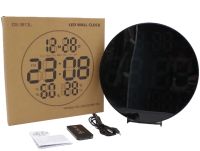 Электронные настенные часы LED Wall Clock DS-3813L 26см с будильником и календарем, Цифровые круглые часы зеленые с белым на стену от USB Черные