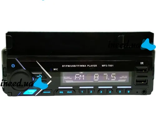 Автомагнитола плеер 1Din Pioneer MP3 7001 BT с держателем для телефона, Автомобильная Bluetooth магнитола с микрофоном проигрыватель USB SD Черная