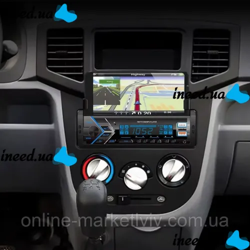 Автомагнитола плеер 1Din Pioneer MP3 7001 BT с держателем для телефона, Автомобильная Bluetooth магнитола с микрофоном проигрыватель USB SD Черная