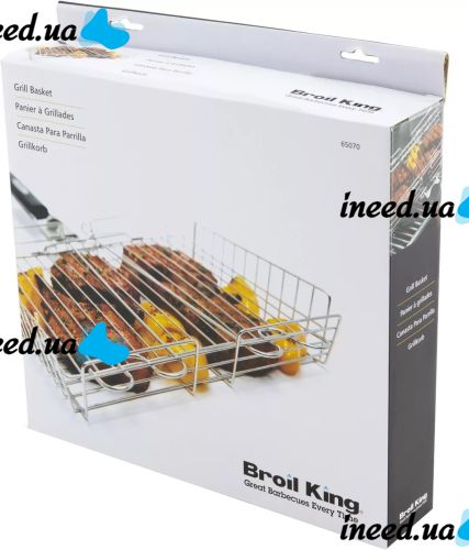 Универсальная решетка гриль для мангала Broil King MAG-770 32x22 см со съемной ручкой, Корзина сетка для барбекю из нержавеющей стали Серебристая