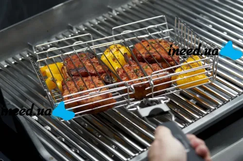 Универсальная решетка гриль для мангала Broil King MAG-770 32x22 см со съемной ручкой, Корзина сетка для барбекю из нержавеющей стали Серебристая