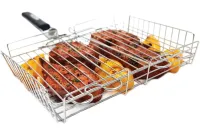 Универсальная решетка гриль для мангала Broil King MAG-770 32x22 см со съемной ручкой, Корзина сетка для барбекю из нержавеющей стали Серебристая