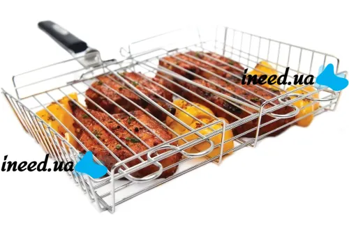 Универсальная решетка гриль для мангала Broil King MAG-770 32x22 см со съемной ручкой, Корзина сетка для барбекю из нержавеющей стали Серебристая