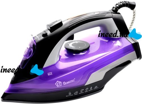 Domotec MS-2258 Steam Hand Iron with Ceramic Sole, Steam Regulator and Self-cleaning Function for Ironing Clothes 3000W Purple