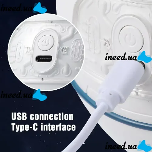 Акумуляторний зволожувач повітря нічник Space Capsule Humidifier MJ046 Ракета з астронавтом 1200 mAh з LED підсвічуванням Аромадифузор AND-9-20 Білий