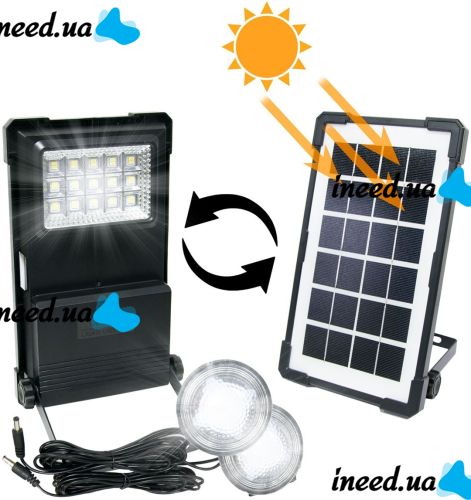 Портативная солнечная зарядная станция Gdlite GD-07А аккумуляторный светодиодный фонарь повербанк с лампочками, солнечной панелью Power Bank USB 30W