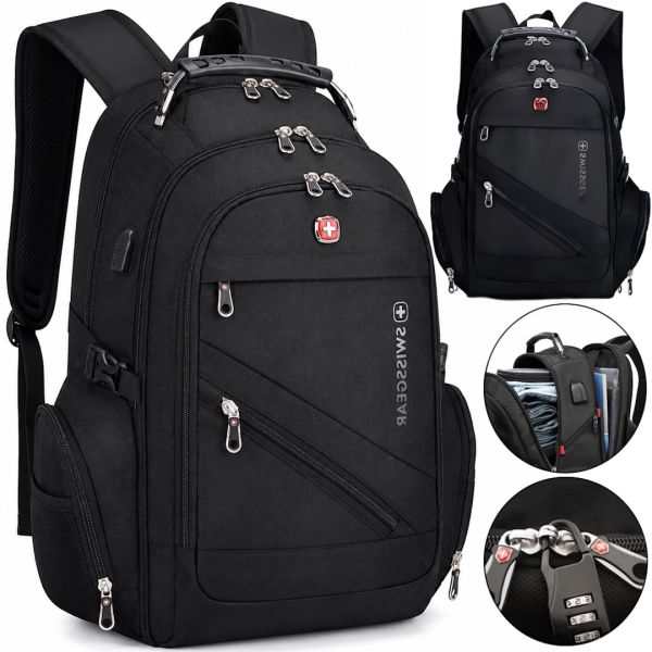 Универсальный Рюкзак SwissGear Men Bag 8810 39 л, 17" + USB + дождевик black Черный