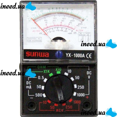 Портативный стрелочный мультиметр Sunwa YX-1000A, Электрический аналоговый тестер измеритель переменного/постоянного тока, Вольтметр Черный