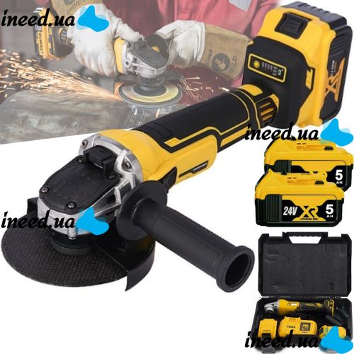 Акумуляторна болгарка 125 мм DeWalt DCG405N на 2 акумулятори 24V 5Ah, Бездротова кутова шліфувальна машина турбінка Деволт в кейсі