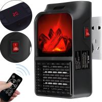 Портативный мини обогреватель с имитацией пламени Flame Heater W-012 с LCD экраном 800W в розетку, Тепловентилятор камин с пультом 800Вт Черный