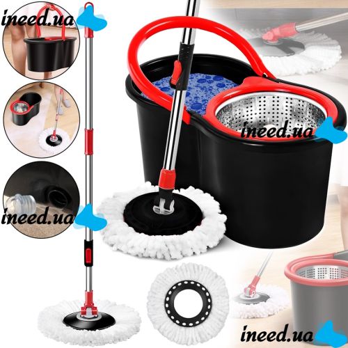 Комплект швабра с турбо отжимом и ведром Spin Mop 360 10 л набор для уборки и мытья пола Magic Mop телескопическая швабра с насадкой из микрофибры