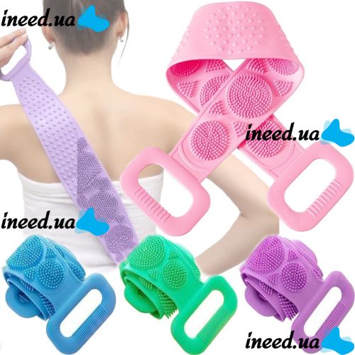 Силиконовая двухсторонняя мочалка Silicon bath towel 70см мочалка-массажер для тела, массажная щетка для душа и ванны с ручками Silica gel bath brush