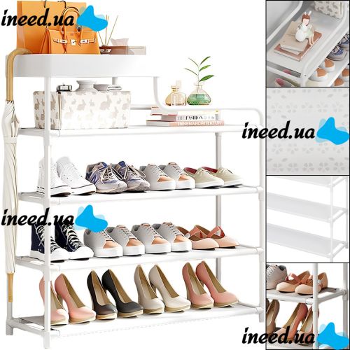 Обувница с полкой для аксессуаров Araqel Shoe Rack стеллаж органайзер для хранения обуви 60х21x78 см металлическая стойка на 5 полок в прихожую Белая