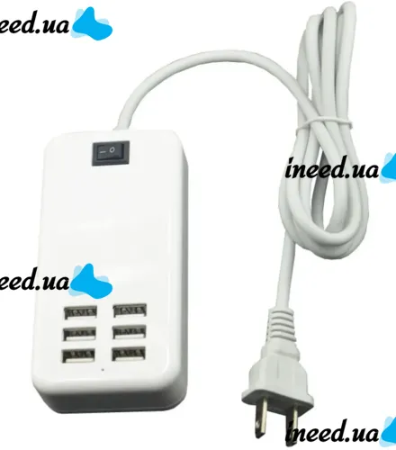 Сетевое зарядное устройство USB Desktop Charger 20W на 6 портов с выключателем, Зарядка адаптер для зарядки телефонов на 6 разъемов от сети Белый