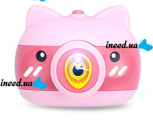 Детский генератор мыльных пузырей Свинка Bubble Camera HJ-458 в виде фотоаппарата, Игрушка фотоаппарат для пускания мыльных пузырей на батарейках
