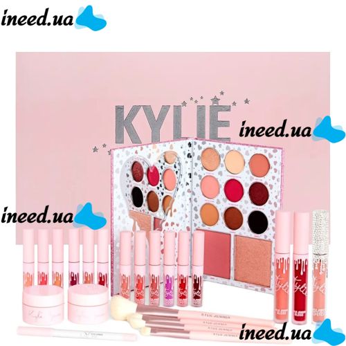 Большой подарочный набор косметики Kylie I Want It All Pink 23 в 1 декоративная косметика для лица помада, тени, кисти для макияжа и пудра Розовая