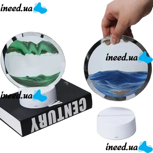 Настільна світлодіодна лампа нічник RGB пісочні гори 3D Sandscape з LED підсвічуванням 7 режимів і підставкою, рухомі годинник з сипучим піском