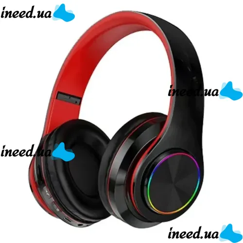 Бездротові накладні навушники Bluetooth B39 Black з мікрофоном підтримкою TF-карти і LED підсвічуванням SD AUX блютуз стерео навушники чорно-червоні