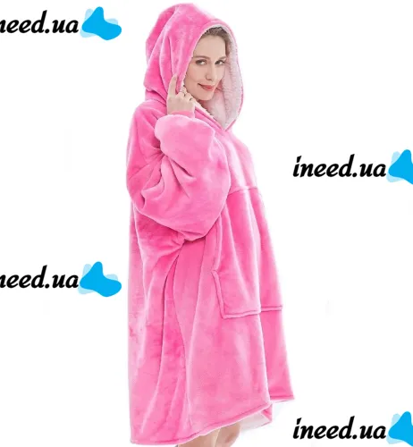 Толстовка-плед с капюшоном Huggle Hoodie Ultra Plush Blanket 2в1 унисекс оверсайз худи плюшевый плед с рукавами на флисе 74Х110 см Розовая