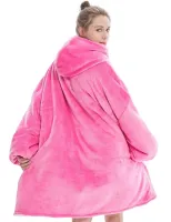 Толстовка-плед с капюшоном Huggle Hoodie Ultra Plush Blanket 2в1 унисекс оверсайз худи плюшевый плед с рукавами на флисе 74Х110 см Розовая