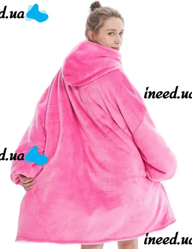 Толстовка-плед с капюшоном Huggle Hoodie Ultra Plush Blanket 2в1 унисекс оверсайз худи плюшевый плед с рукавами на флисе 74Х110 см Розовая