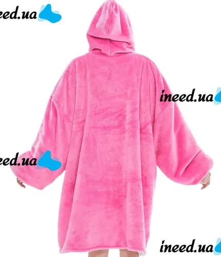 Толстовка-плед с капюшоном Huggle Hoodie Ultra Plush Blanket 2в1 унисекс оверсайз худи плюшевый плед с рукавами на флисе 74Х110 см Розовая