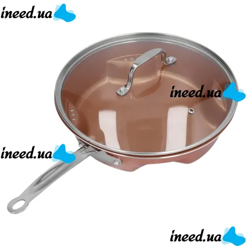 Стальная воздушная сковорода Migas Steel Air Fry Pan ML-0016 с антипригарным покрытием, Антипригарная сковородка для жарки без масла Коричневая