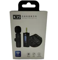 Петличный двойной микрофон K35 с AUX для смартфона с прищепкой на одежду, Петличка 2 микрофона с шумоподавлением для блогера 3,5 мм до 20м Черная