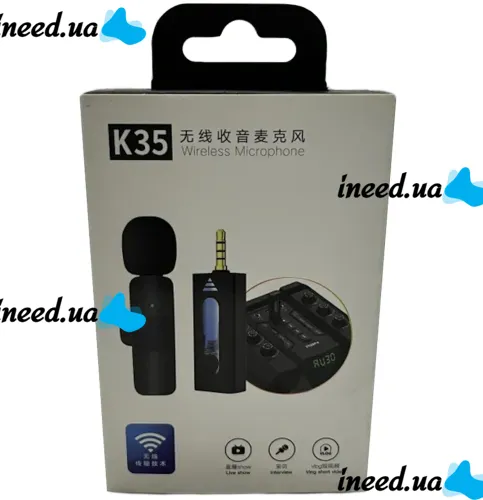 Петличный двойной микрофон K35 с AUX для смартфона с прищепкой на одежду, Петличка 2 микрофона с шумоподавлением для блогера 3,5 мм до 20м Черная