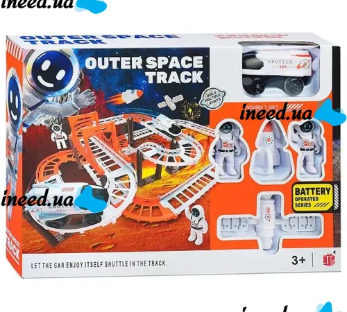 Конструктор космический автотрек Outer Space Track LT243173 со звуковыми эффектами и светом с шатлом, мостом и космонавтами 888-86 42 детали Белый