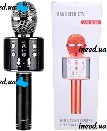 Wireless Karaoke Microphone WSTER WS-858 Bluetooth USB AUX FM with Built-in Speaker 5W, Bluetooth Microphone with Volume Control Q858 for Singing