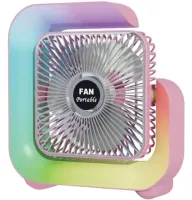 Colorful Desktop Fan WY-308 Cordless Rechargeable RGB Backlit Desktop Fan, Wireless G-Shaped Air Cooler Nightlight by USB