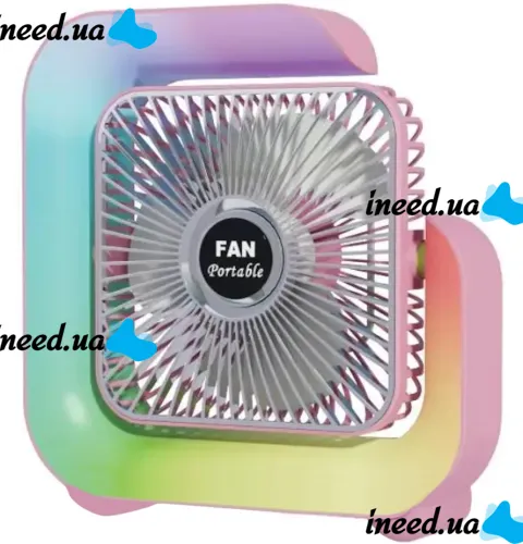 Colorful Desktop Fan WY-308 Cordless Rechargeable RGB Backlit Desktop Fan, Wireless G-Shaped Air Cooler Nightlight by USB