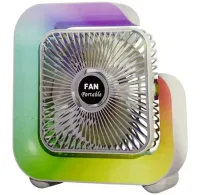 Colorful Desktop Fan WY-308 Cordless Rechargeable RGB Backlit Desktop Fan, Wireless G-Shaped Air Cooler Nightlight by USB